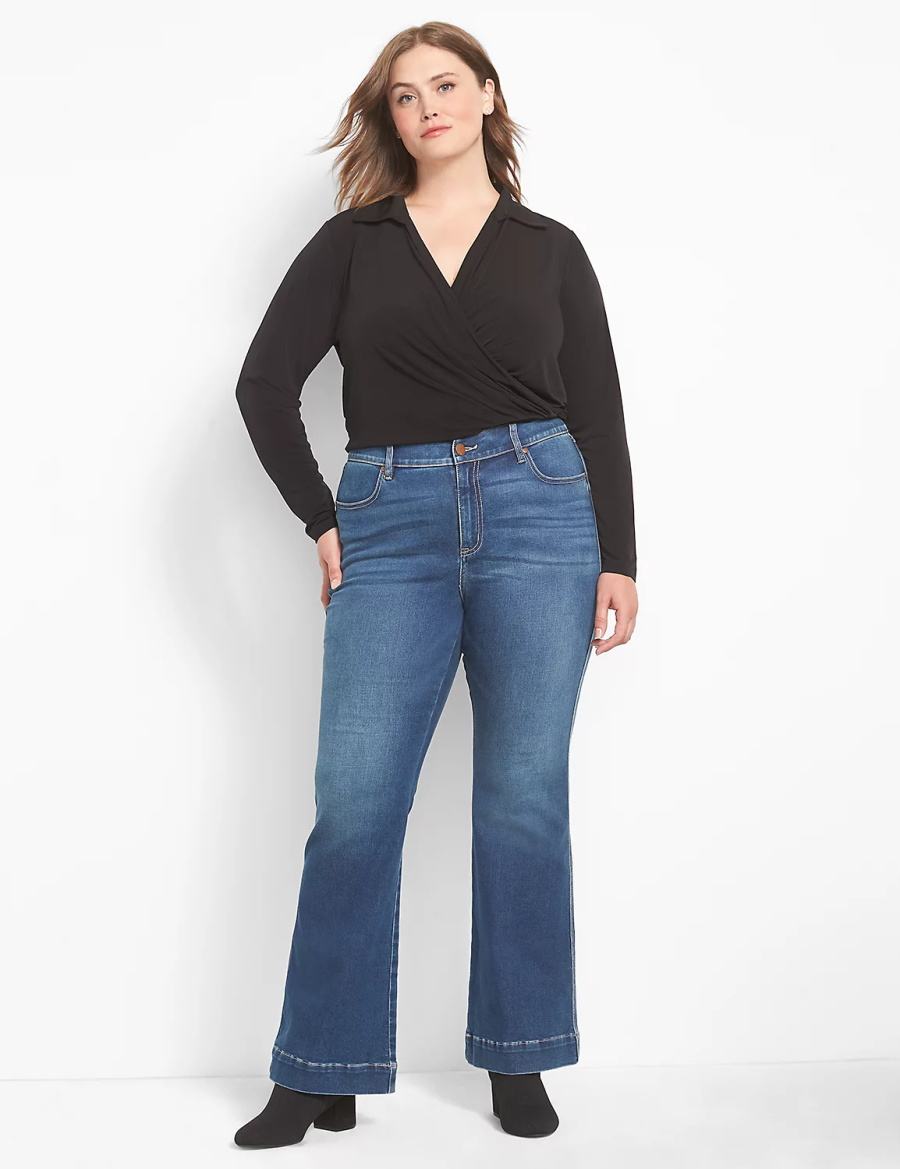 Dámské Košile Lane Bryant Fitted Long-Sleeve Surplice Collar Crop Černé | HGT1717OD