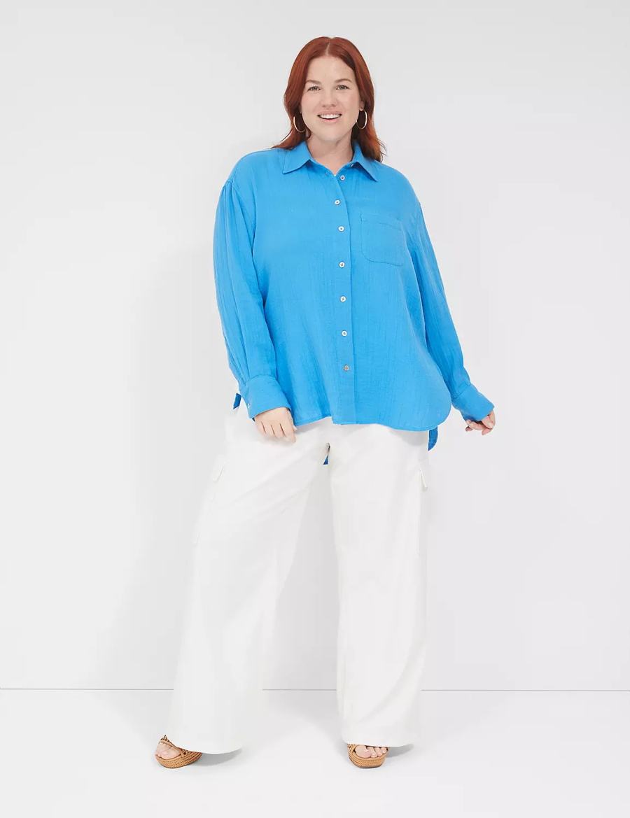 Dámské Košile Lane Bryant Gauze Button-Down Beach Top Blankyt | CXW3138DS