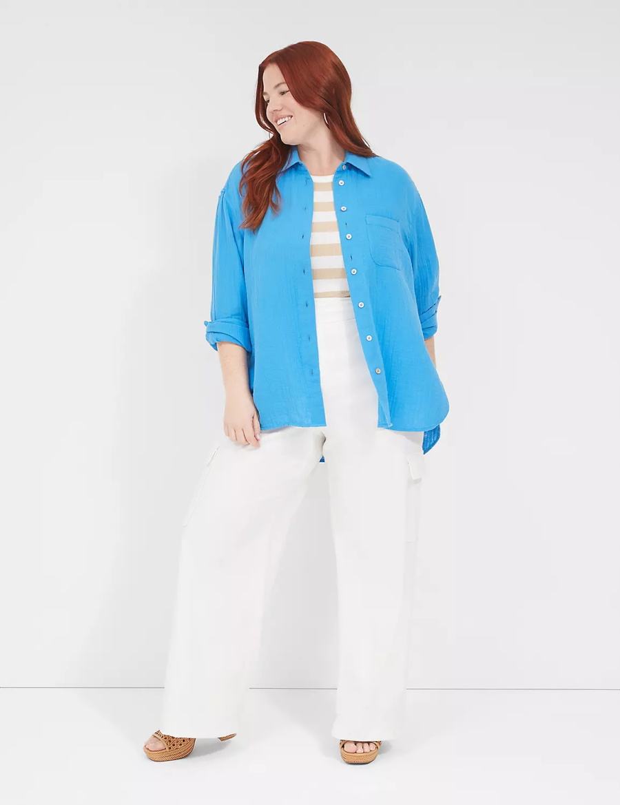 Dámské Košile Lane Bryant Gauze Button-Down Beach Top Blankyt | CXW3138DS