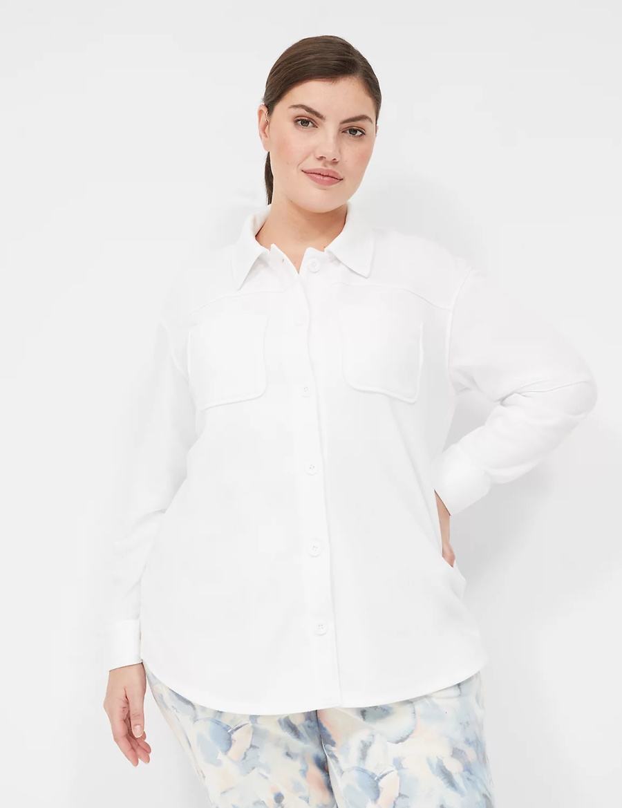 Dámské Košile Lane Bryant LIVI Button-Front French Terry Shacket Bílé | VYN2090UL