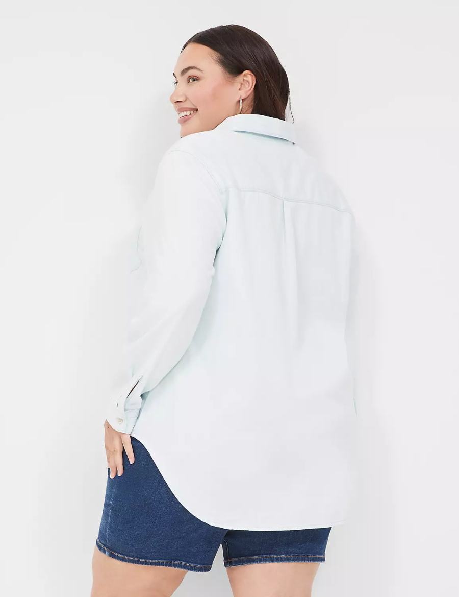 Dámské Košile Lane Bryant Long-Sleeve Button-Front Denim Boyfriend Světle Blankyt | DHH8455IP