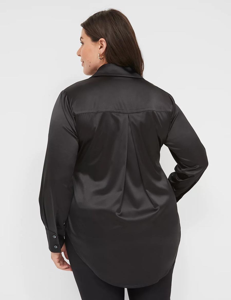 Dámské Košile Lane Bryant Long-Sleeve Button-Down Satin Černé | FHE1292KQ