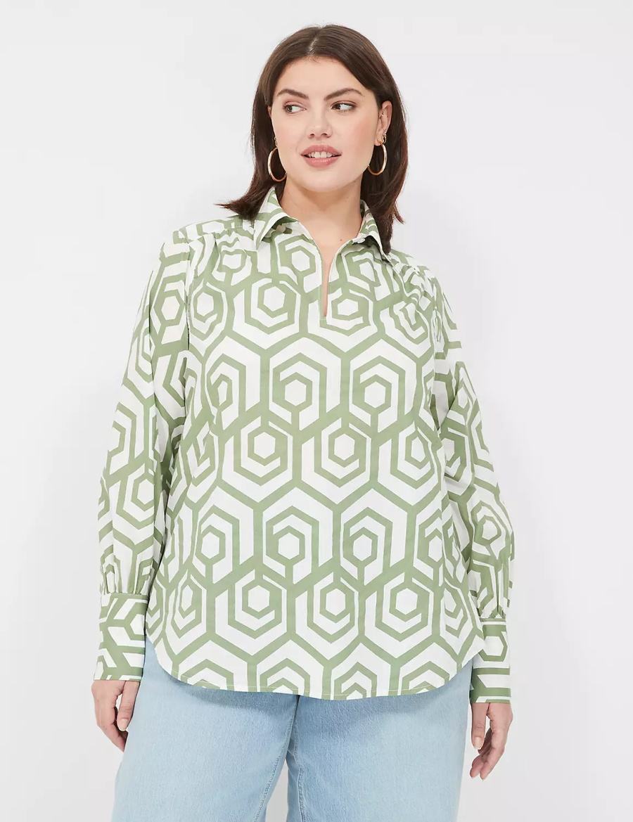 Dámské Košile Lane Bryant Long-Sleeve Collar Popover Zelene | XBQ5938EQ