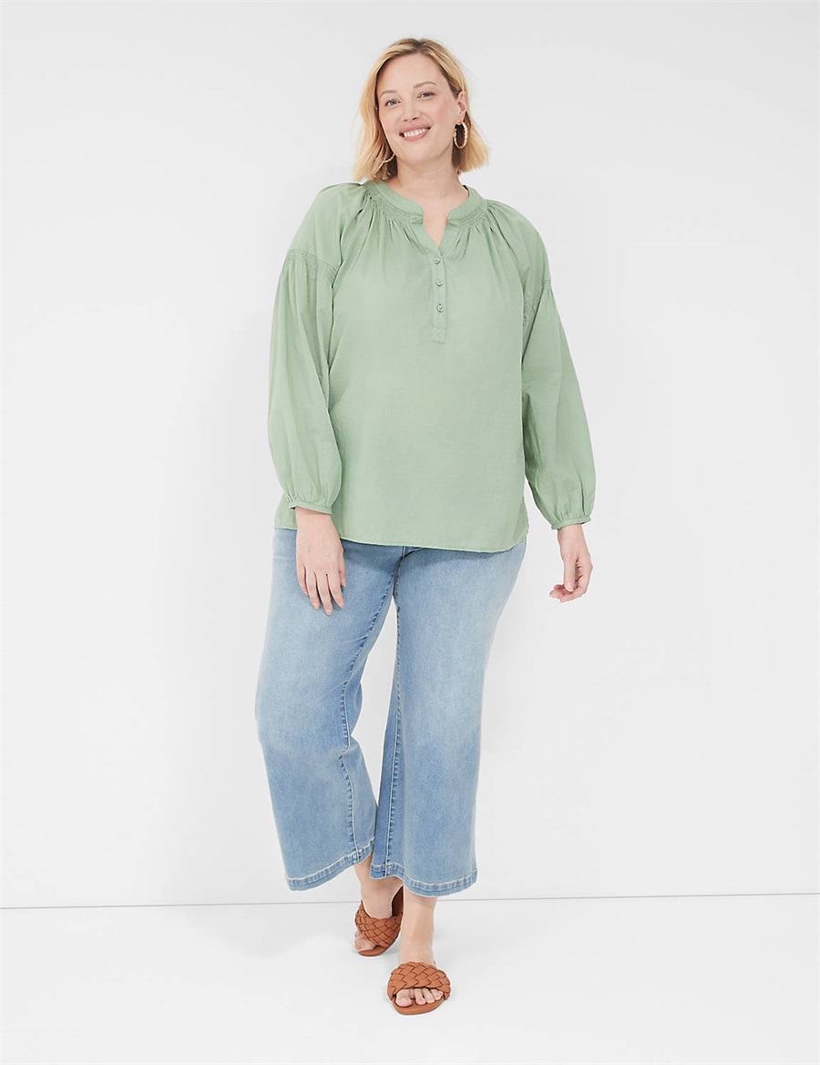 Dámské Košile Lane Bryant Long-Sleeve Split-Neck Popover Světle Zelene | DIX649OB