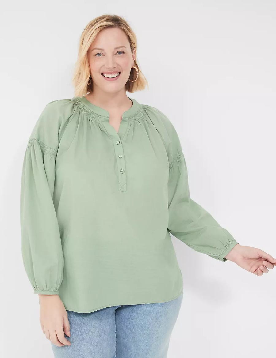 Dámské Košile Lane Bryant Long-Sleeve Split-Neck Popover Světle Zelene | DIX649OB