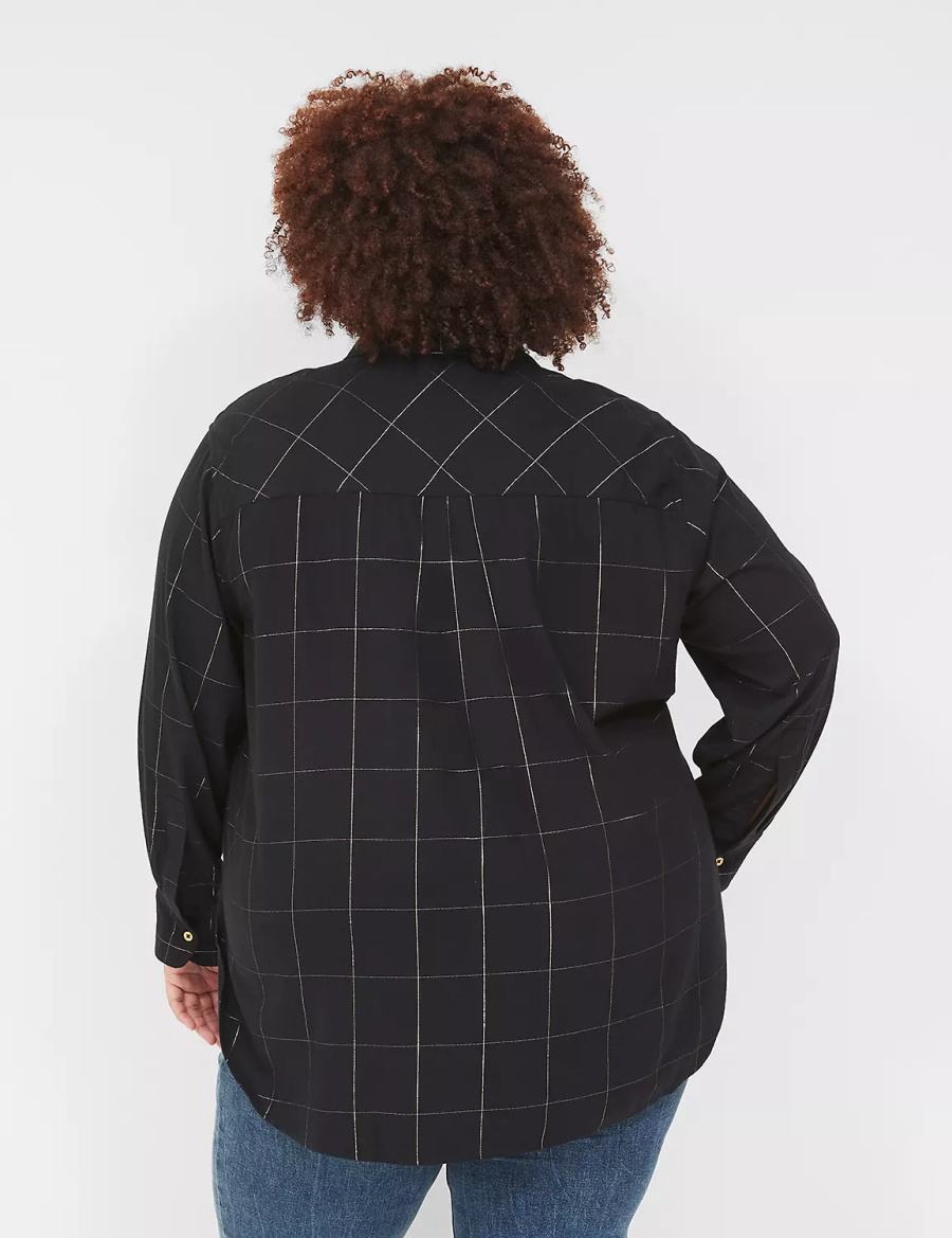 Dámské Košile Lane Bryant Lurex Button-Down Plaid Flannel Černé | MNZ1557NW