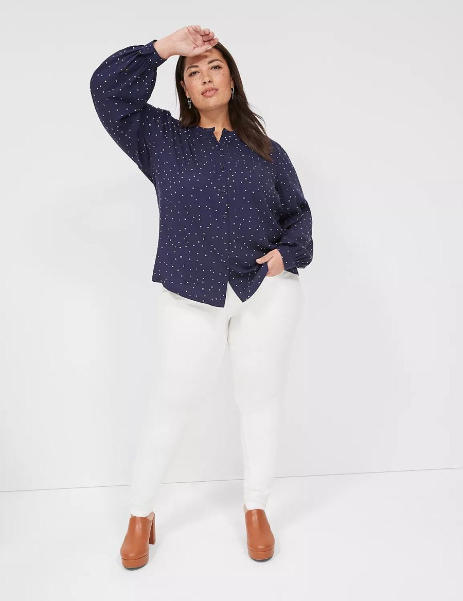 Dámské Košile Lane Bryant Relaxed Button-Front Woven & Knit Top Tmavě Blankyt | CEB9632ZU