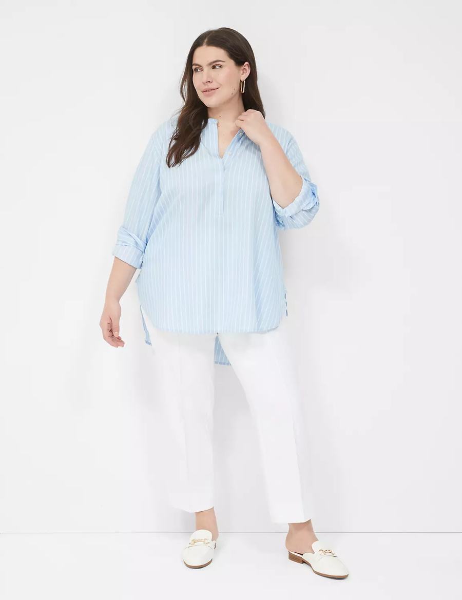 Dámské Košile Lane Bryant Relaxed Collar Button-Down Světle Blankyt Proužek | NAH5563ZD