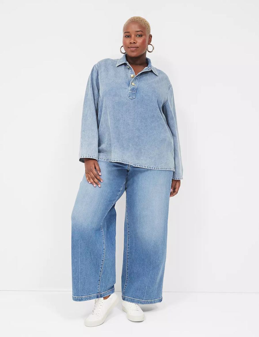 Dámské Košile Lane Bryant Relaxed Collared Denim Popover Světle Blankyt | OEE2277AX