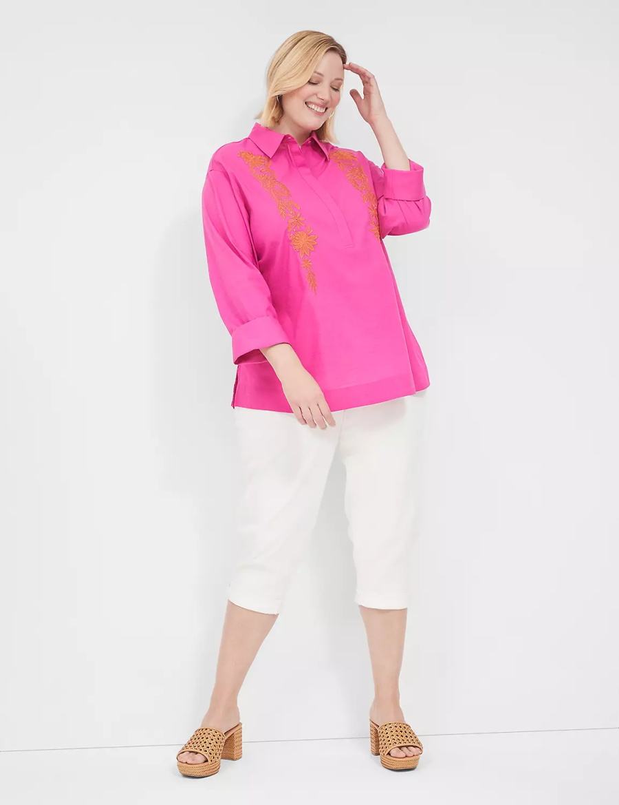 Dámské Košile Lane Bryant Relaxed Collared Embroidered Tunic Fuchsie | QYB7014FP