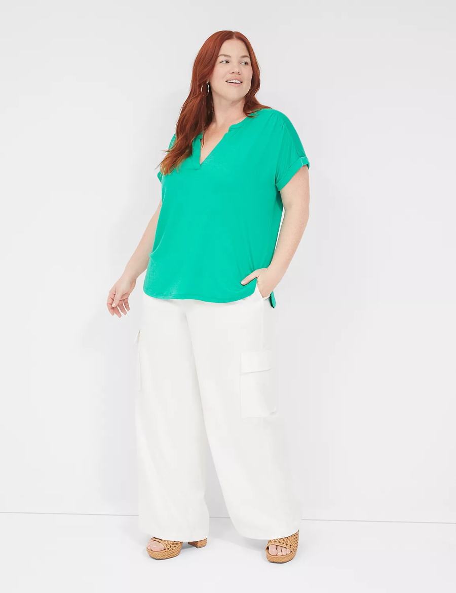 Dámské Košile Lane Bryant Relaxed Gauze Notch-Neck Tyrkysové | UYC9368CA