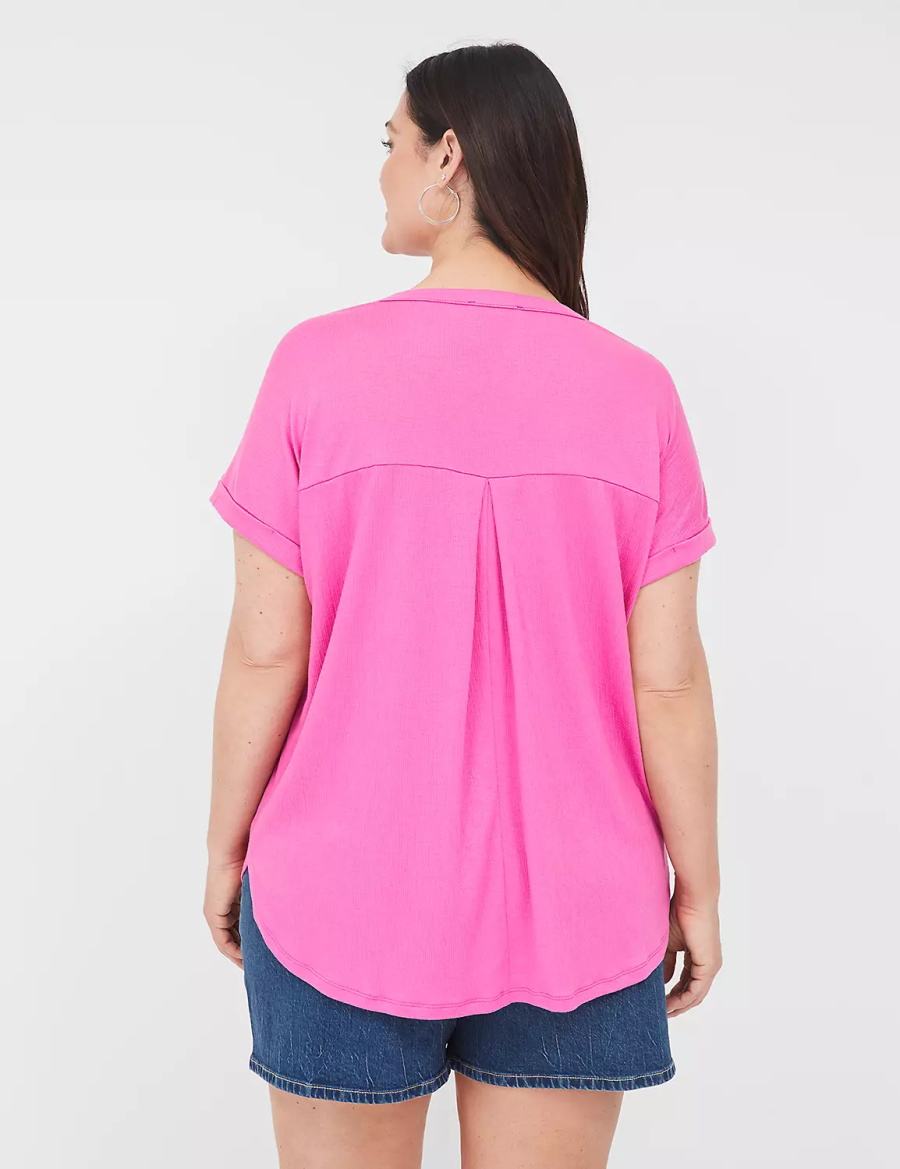 Dámské Košile Lane Bryant Relaxed Gauze Notch-Neck Růžové | OZN8329RX