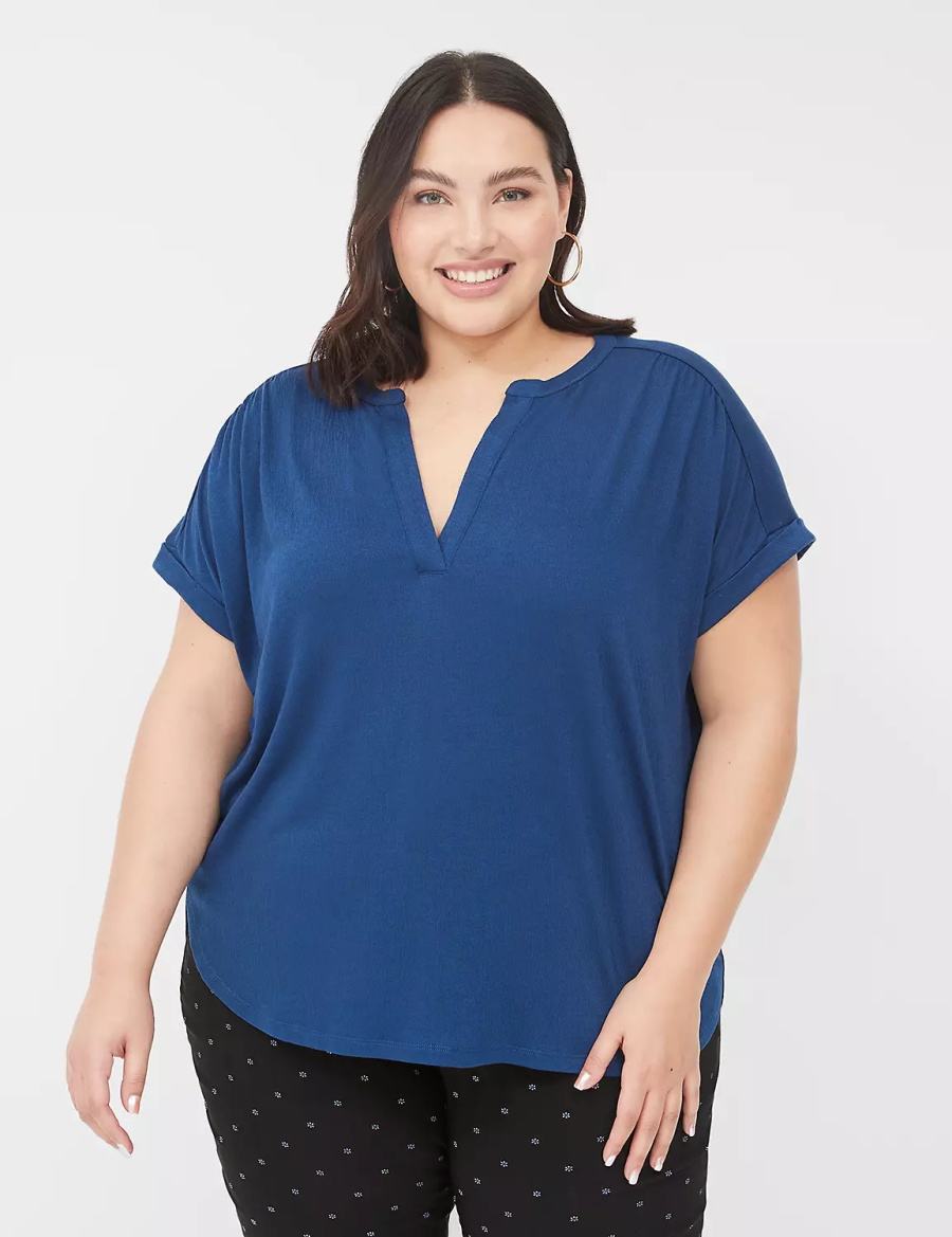 Dámské Košile Lane Bryant Relaxed Gauze Notch-Neck Tmavě Blankyt | FYA6090KB