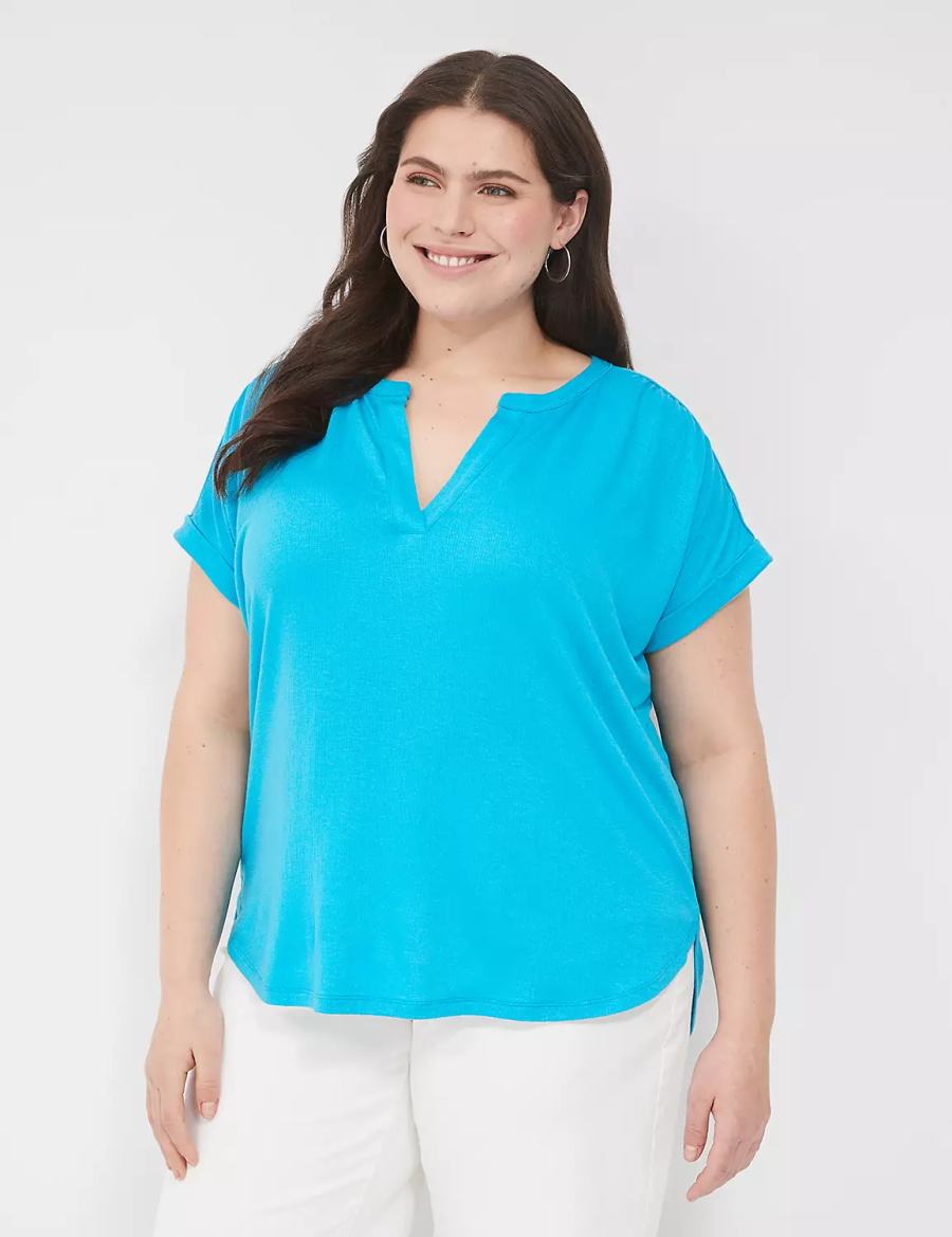 Dámské Košile Lane Bryant Relaxed Gauze Notch-Neck Blankyt | DGL796TA