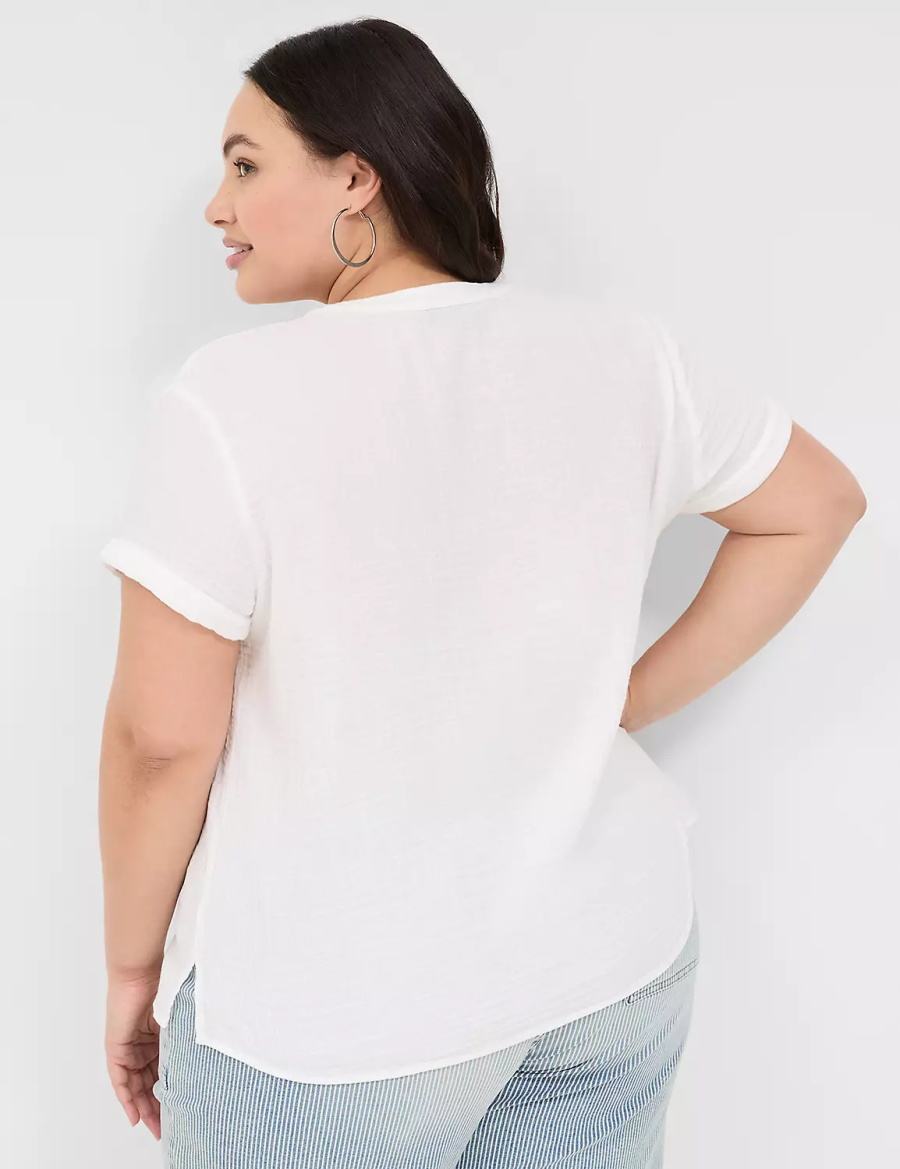 Dámské Košile Lane Bryant Relaxed Gauze V-Neck Popover Bílé | LWP229PV