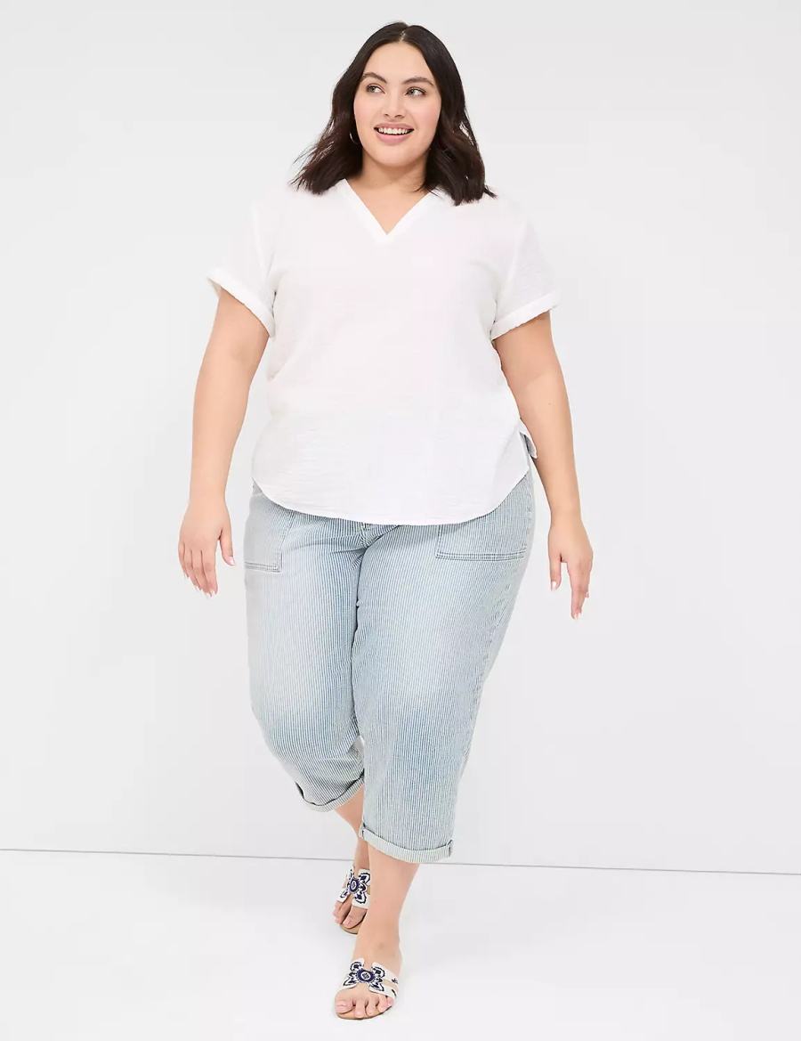 Dámské Košile Lane Bryant Relaxed Gauze V-Neck Popover Bílé | LWP229PV