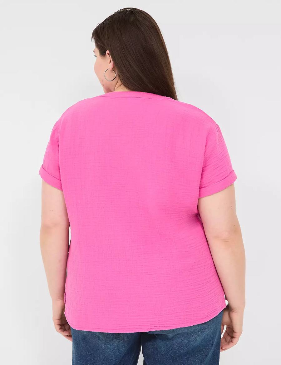 Dámské Košile Lane Bryant Relaxed Gauze V-Neck Popover Fuchsie | KQF6994LW