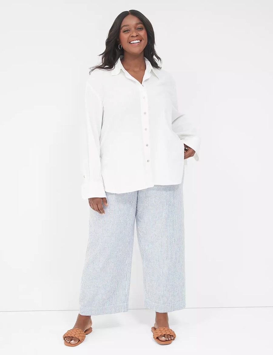 Dámské Košile Lane Bryant Relaxed Linen Button-Down Bílé | MUU4216EA