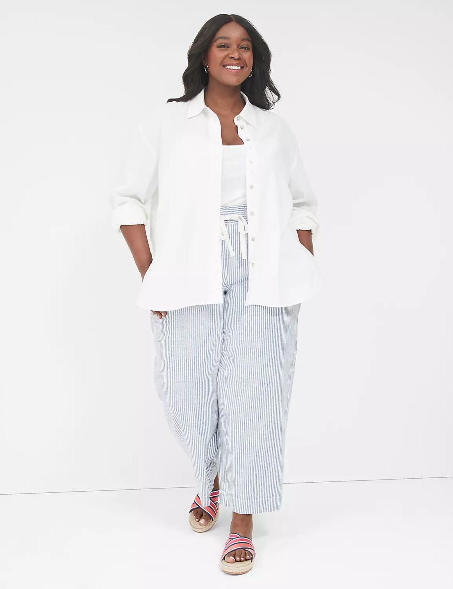 Dámské Košile Lane Bryant Relaxed Linen Button-Down Bílé | MUU4216EA