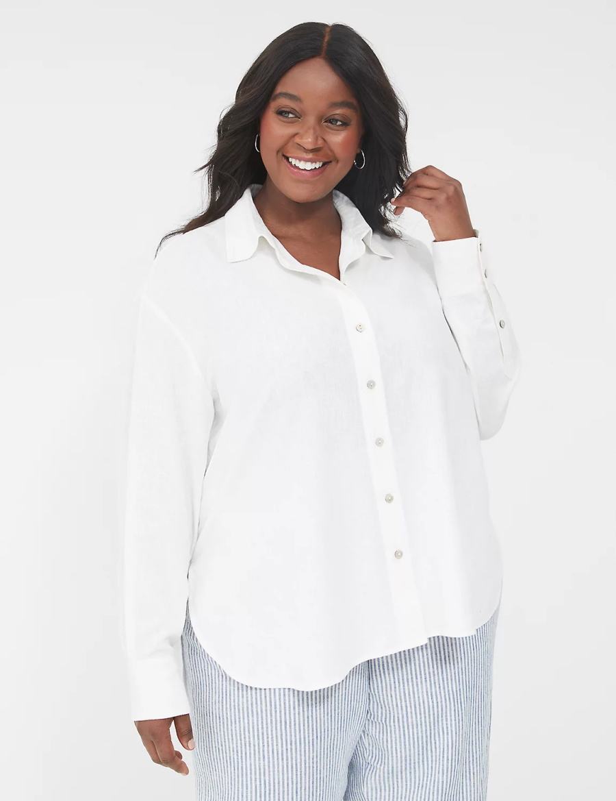 Dámské Košile Lane Bryant Relaxed Linen Button-Down Bílé | MUU4216EA