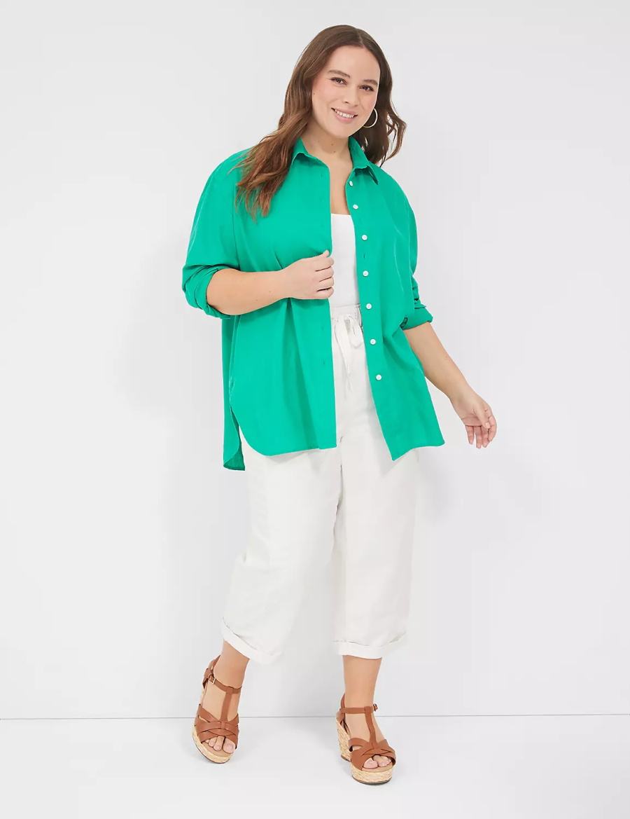 Dámské Košile Lane Bryant Relaxed Linen Button-Down Tyrkysové | LLA6511KE