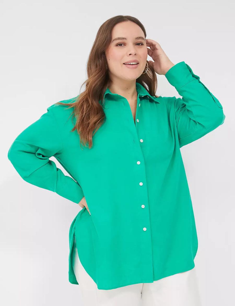 Dámské Košile Lane Bryant Relaxed Linen Button-Down Tyrkysové | LLA6511KE