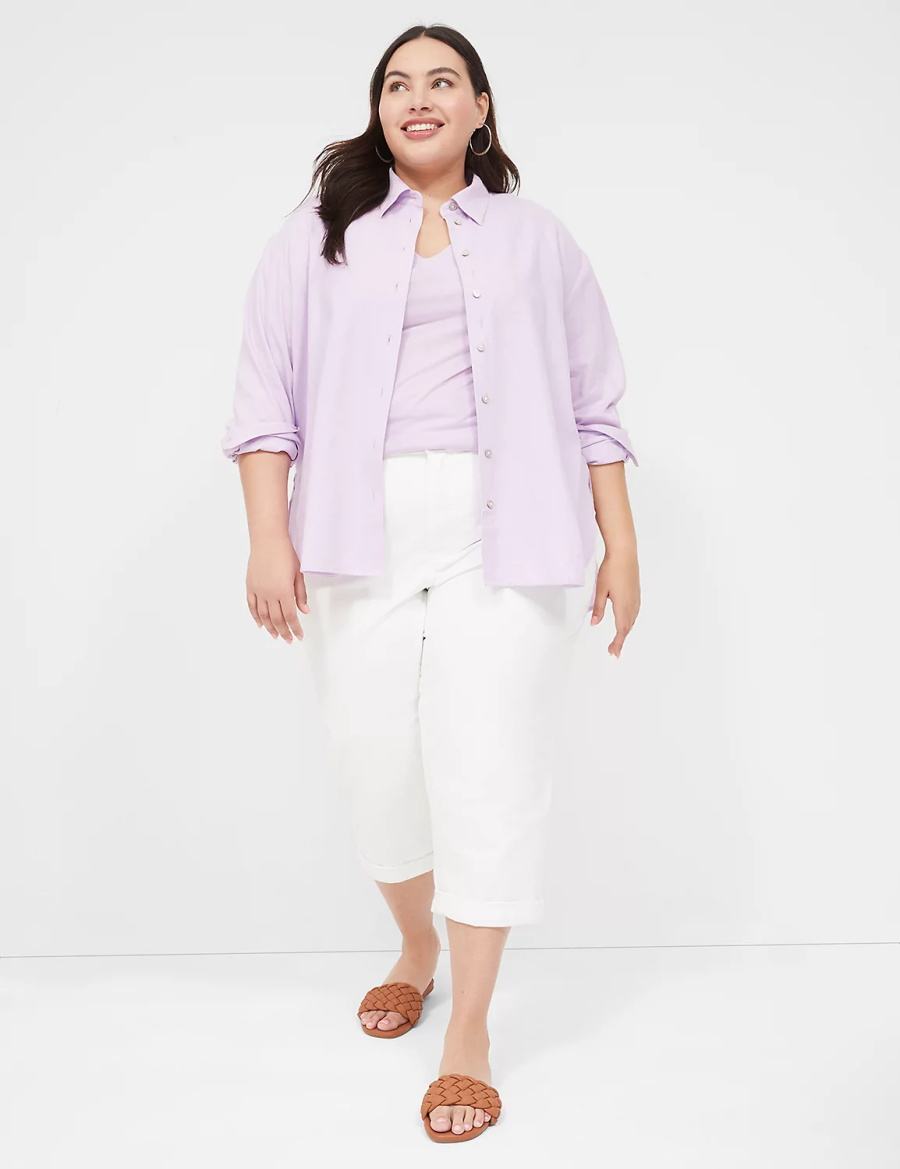 Dámské Košile Lane Bryant Relaxed Linen Button-Down Fialové | OMQ1960ZG