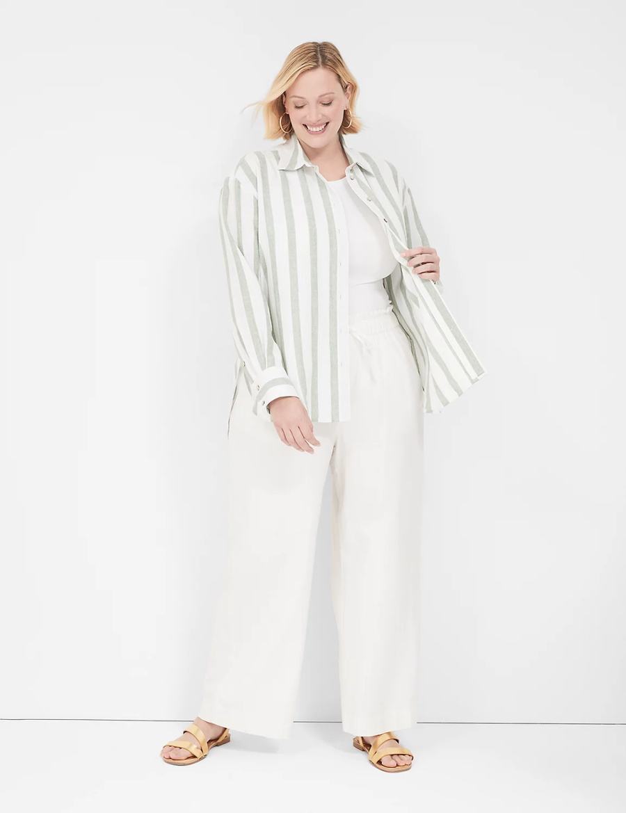 Dámské Košile Lane Bryant Relaxed Linen Button-Down Olivy Zelené Proužek | DYF8668OV