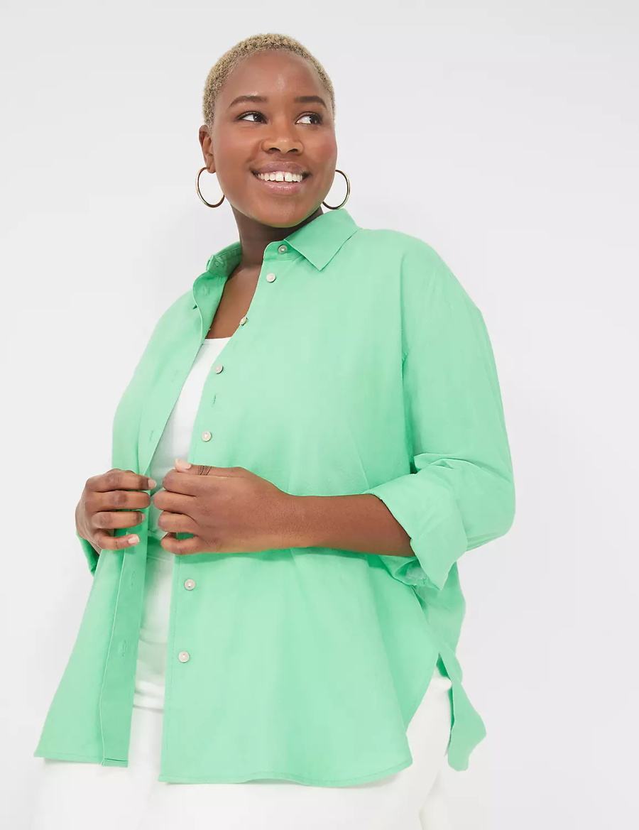 Dámské Košile Lane Bryant Relaxed Linen Button-Down Světle Zelene | FZM2150GE