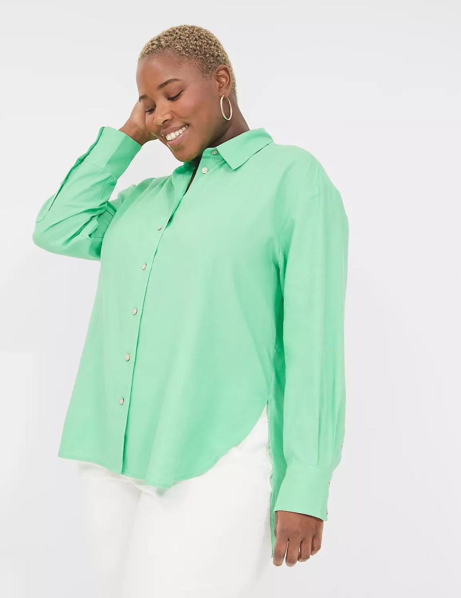 Dámské Košile Lane Bryant Relaxed Linen Button-Down Světle Zelene | FZM2150GE