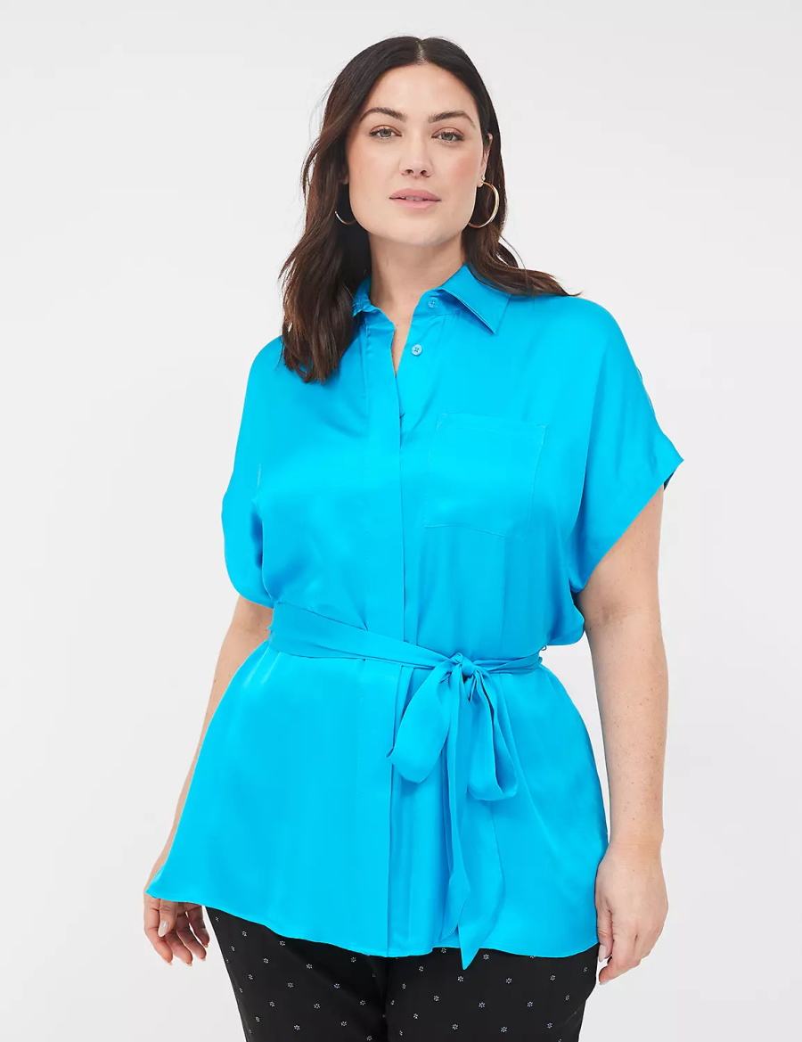 Dámské Košile Lane Bryant Relaxed Satin Dolman-Sleeve Button-Front Tunic Blankyt | NGX7393ZZ