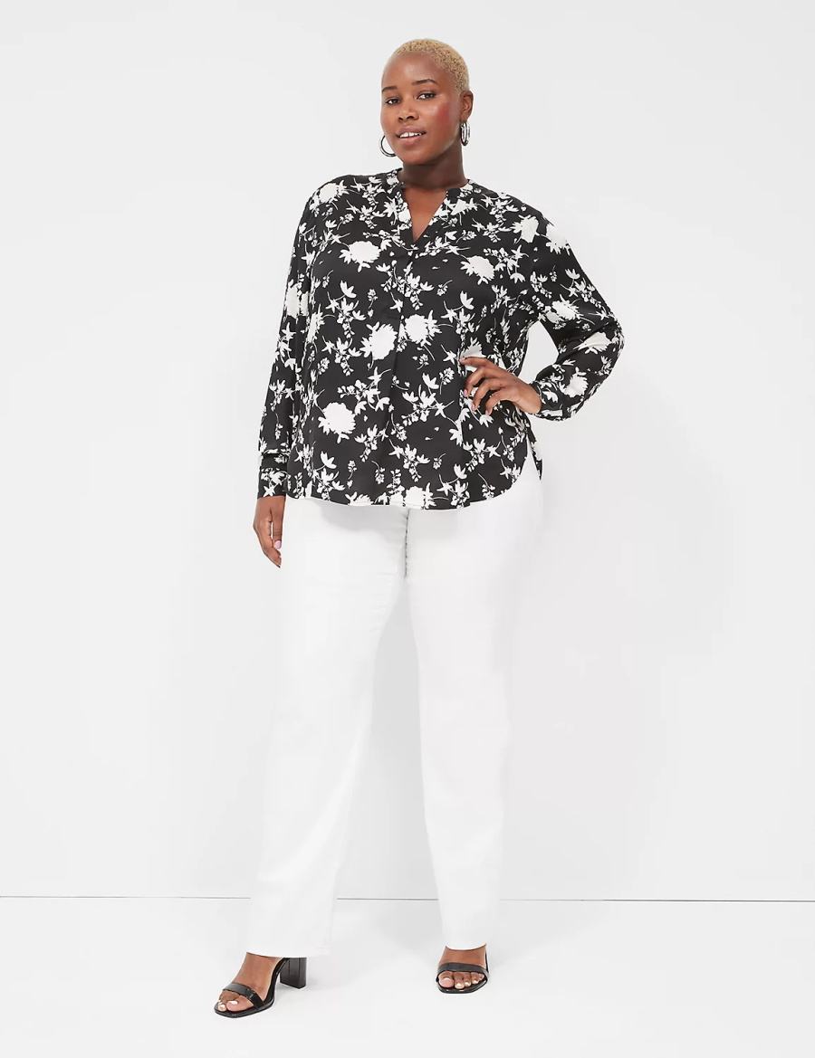 Dámské Košile Lane Bryant Relaxed Satin Split-Neck Popover Černé | XAD4752CI