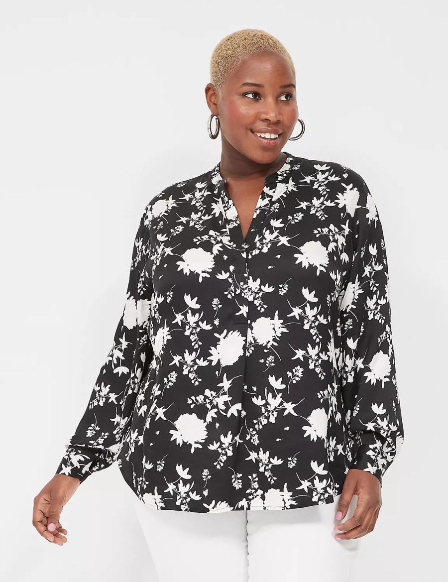 Dámské Košile Lane Bryant Relaxed Satin Split-Neck Popover Černé | XAD4752CI