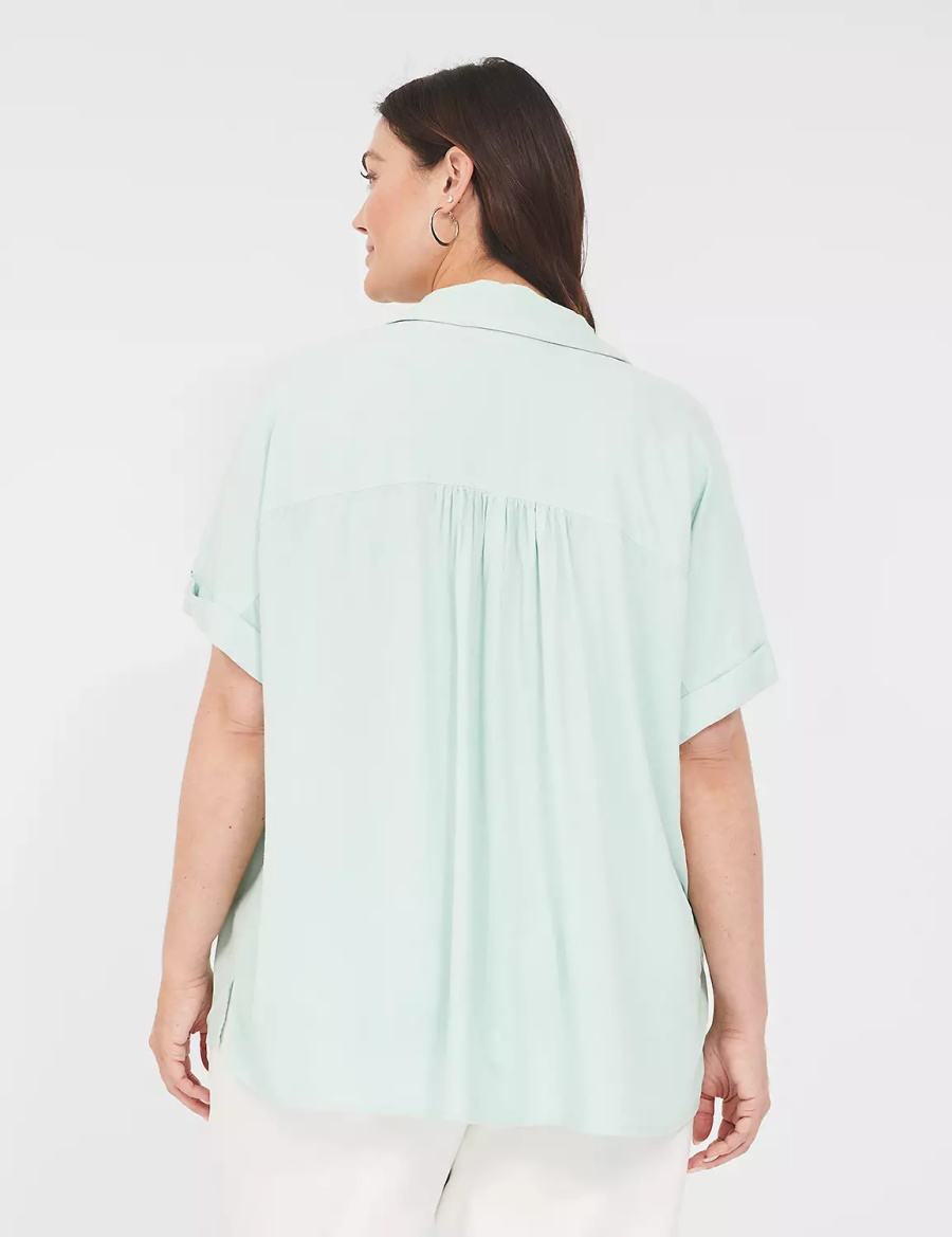 Dámské Košile Lane Bryant Relaxed Short-Sleeve Button-Front Blankyt | CME6456HT