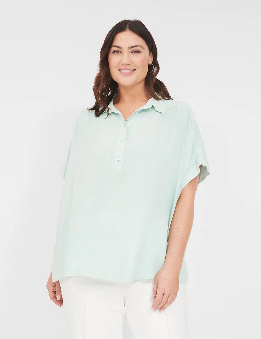 Dámské Košile Lane Bryant Relaxed Short-Sleeve Button-Front Blankyt | CME6456HT