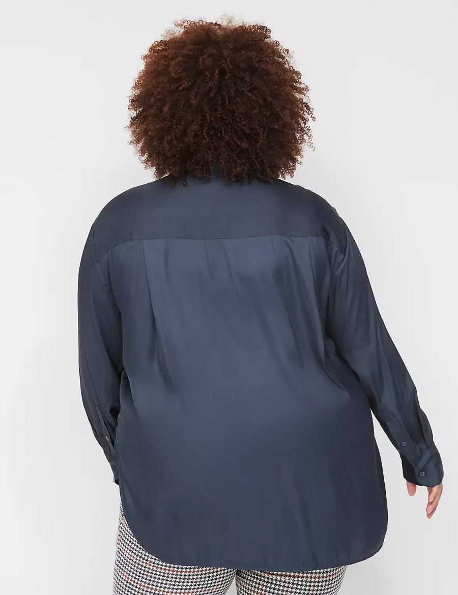 Dámské Košile Lane Bryant Satin Button-Down Boyfriend Blankyt | BVM6842JQ