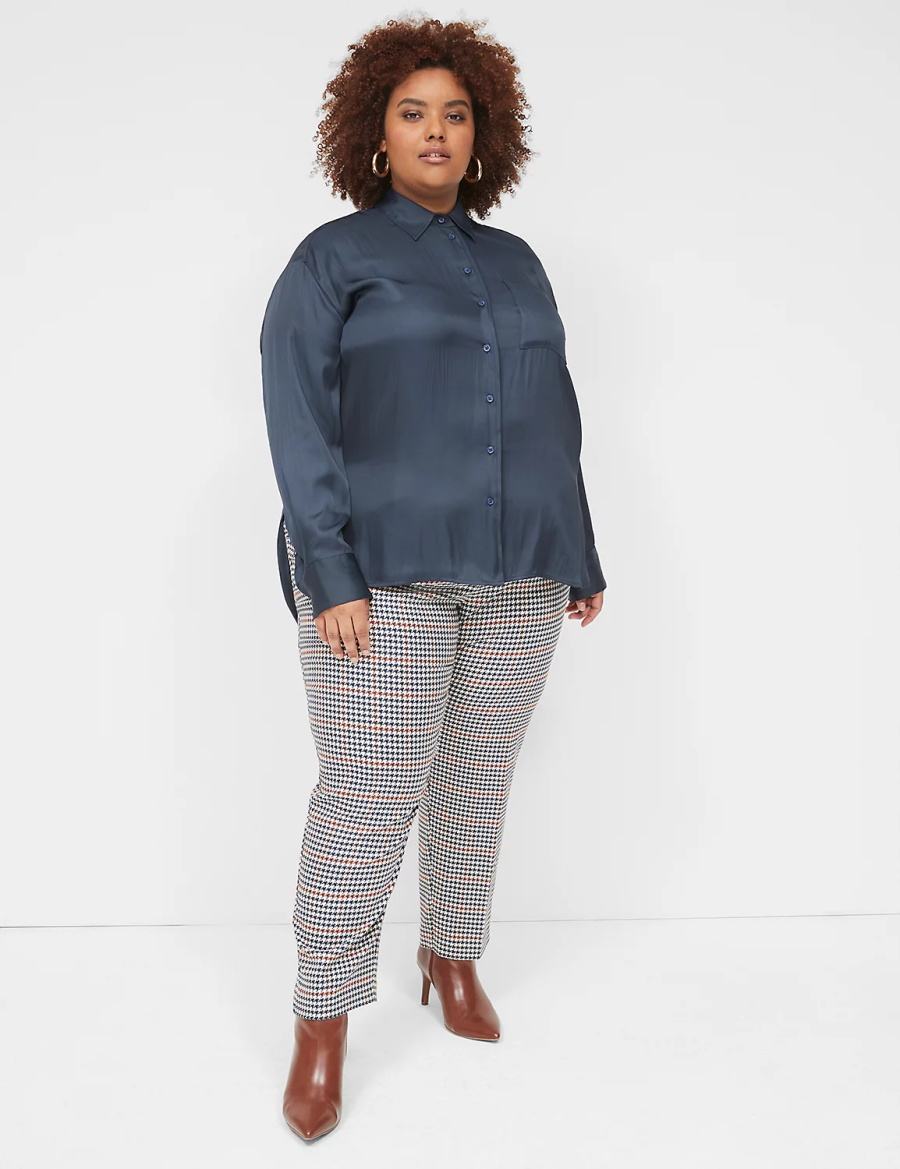 Dámské Košile Lane Bryant Satin Button-Down Boyfriend Blankyt | BVM6842JQ