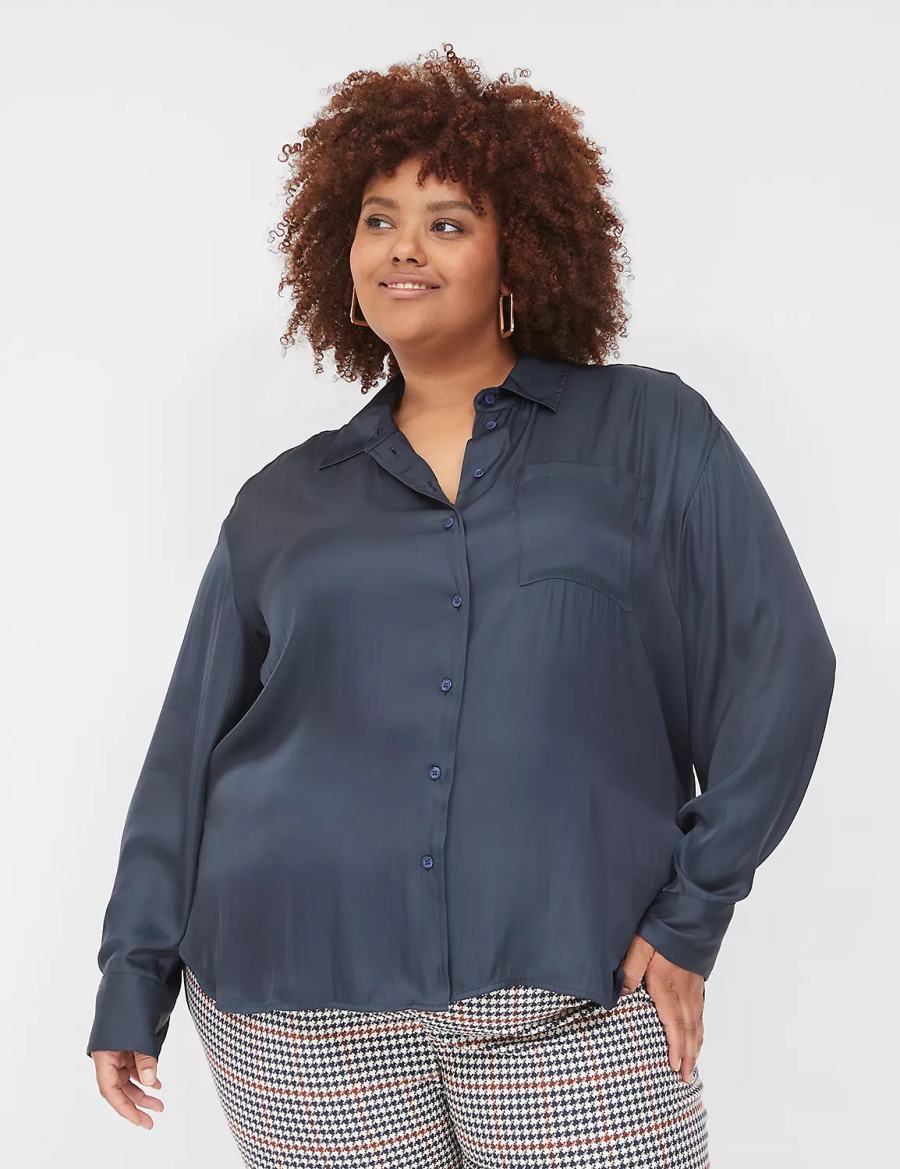 Dámské Košile Lane Bryant Satin Button-Down Boyfriend Blankyt | BVM6842JQ