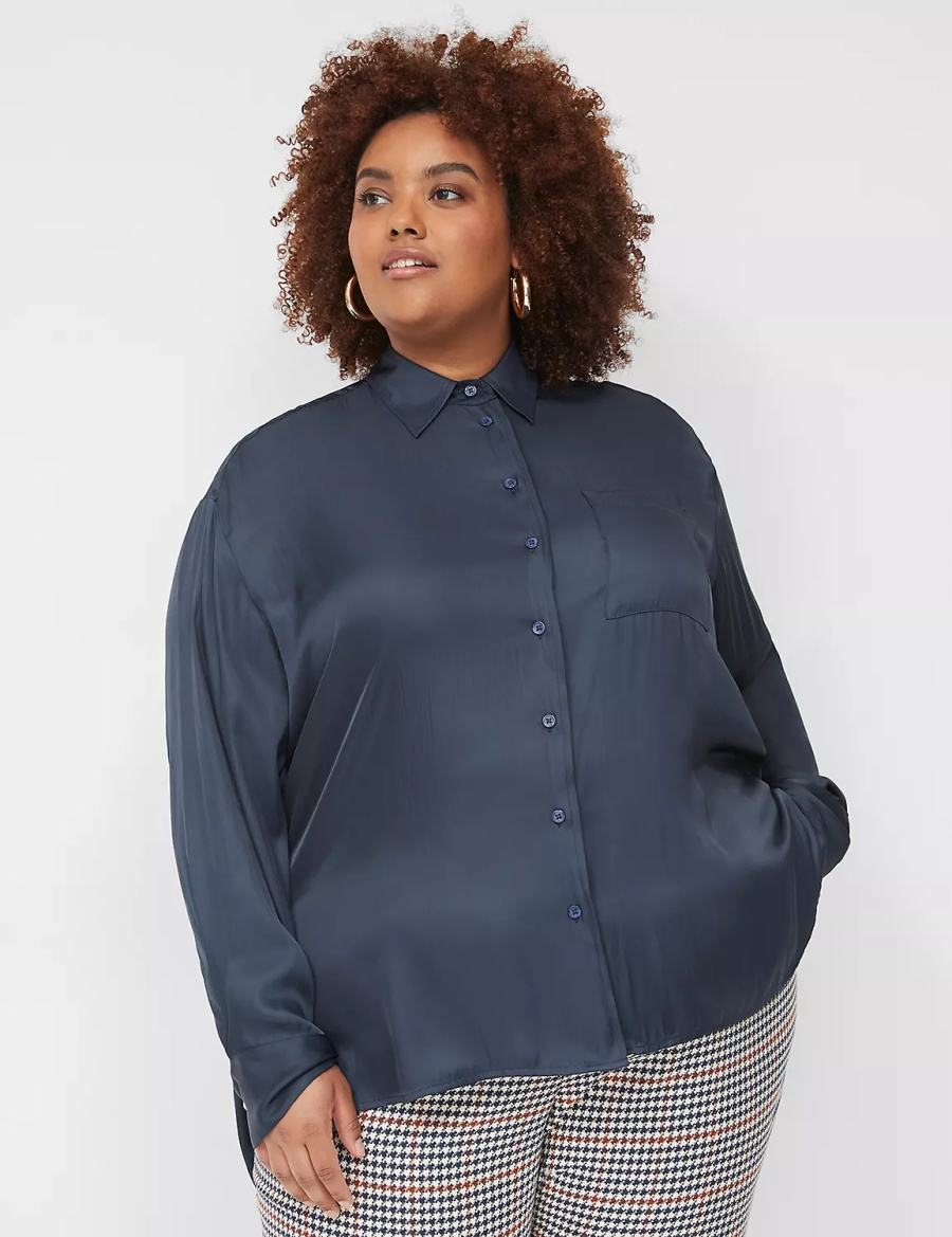 Dámské Košile Lane Bryant Satin Button-Down Boyfriend Blankyt | BVM6842JQ