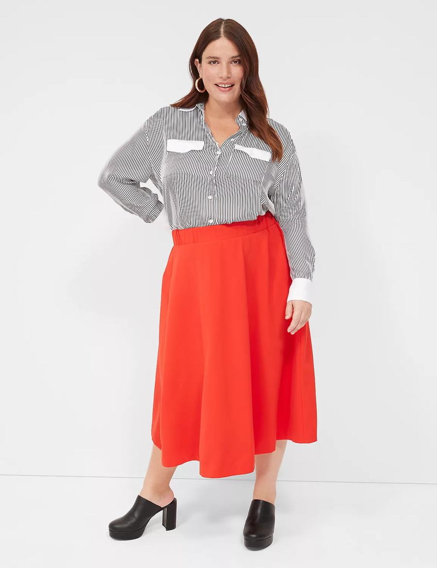 Dámské Košile Lane Bryant Satin Button-Down Boyfriend Černé Bílé Proužek | GIU6084DL