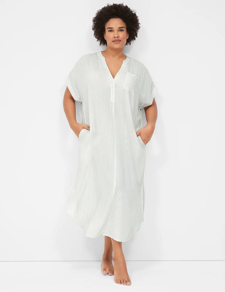 Dámské Košile Lane Bryant Woven Maxi Sleepshirt Bílé Proužek | XSM4967PB