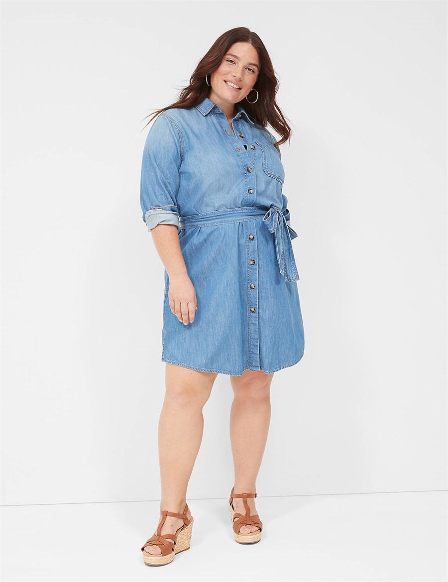 Dámské Košilové Šaty Lane Bryant Tie-Waist Denim Blankyt | CJN7230UR