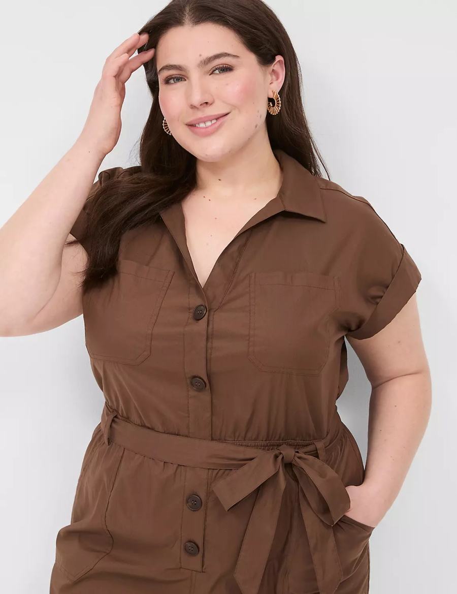 Dámské Kombinéza Lane Bryant Cap-Sleeve Utility Hnědé | JVN540IJ