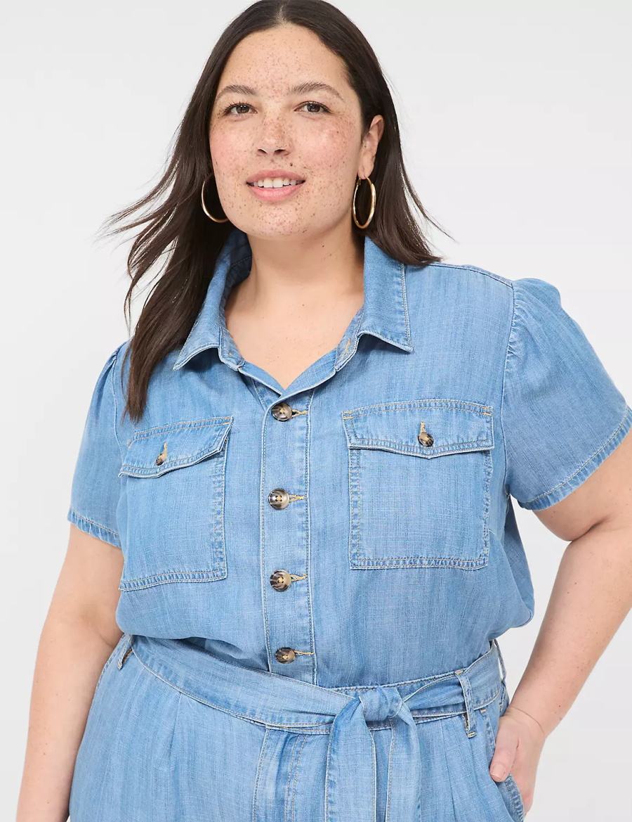 Dámské Kombinéza Lane Bryant Fluid Denim Světle Blankyt | VXL4349WX