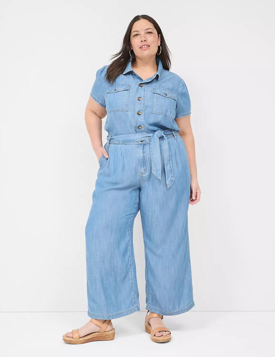 Dámské Kombinéza Lane Bryant Fluid Denim Světle Blankyt | VXL4349WX