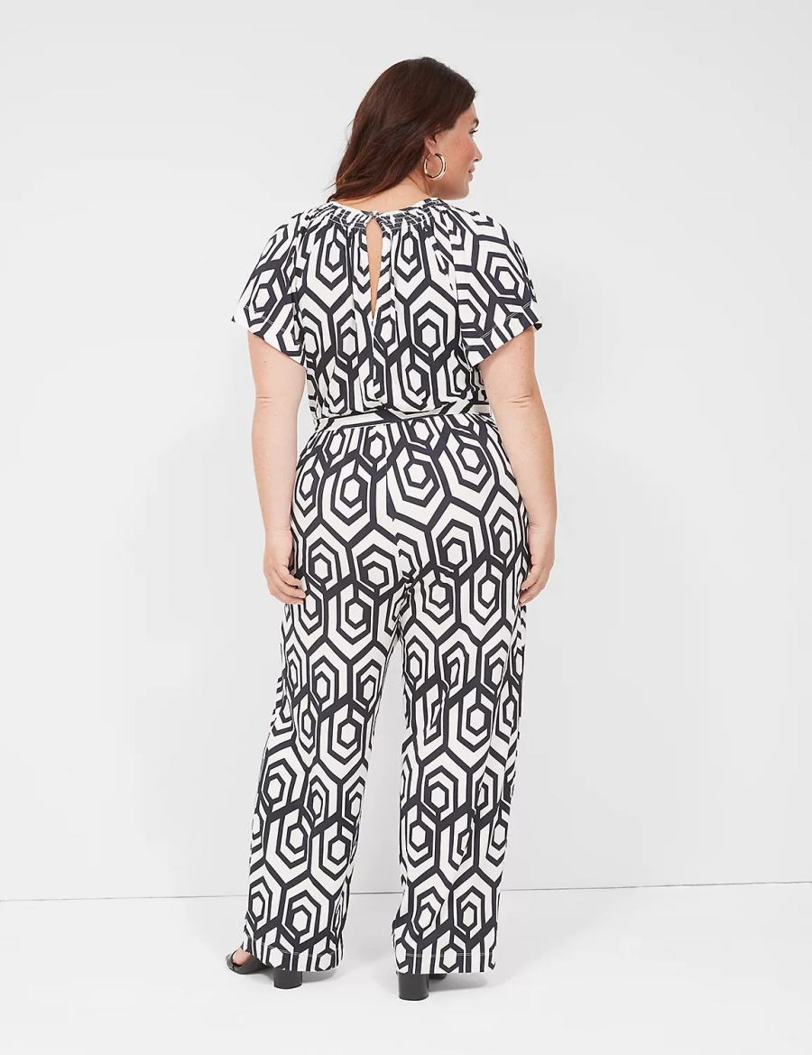 Dámské Kombinéza Lane Bryant Flutter-Sleeve Smocked-Neck Wide Leg Tmavě Blankyt | YYC1399UE