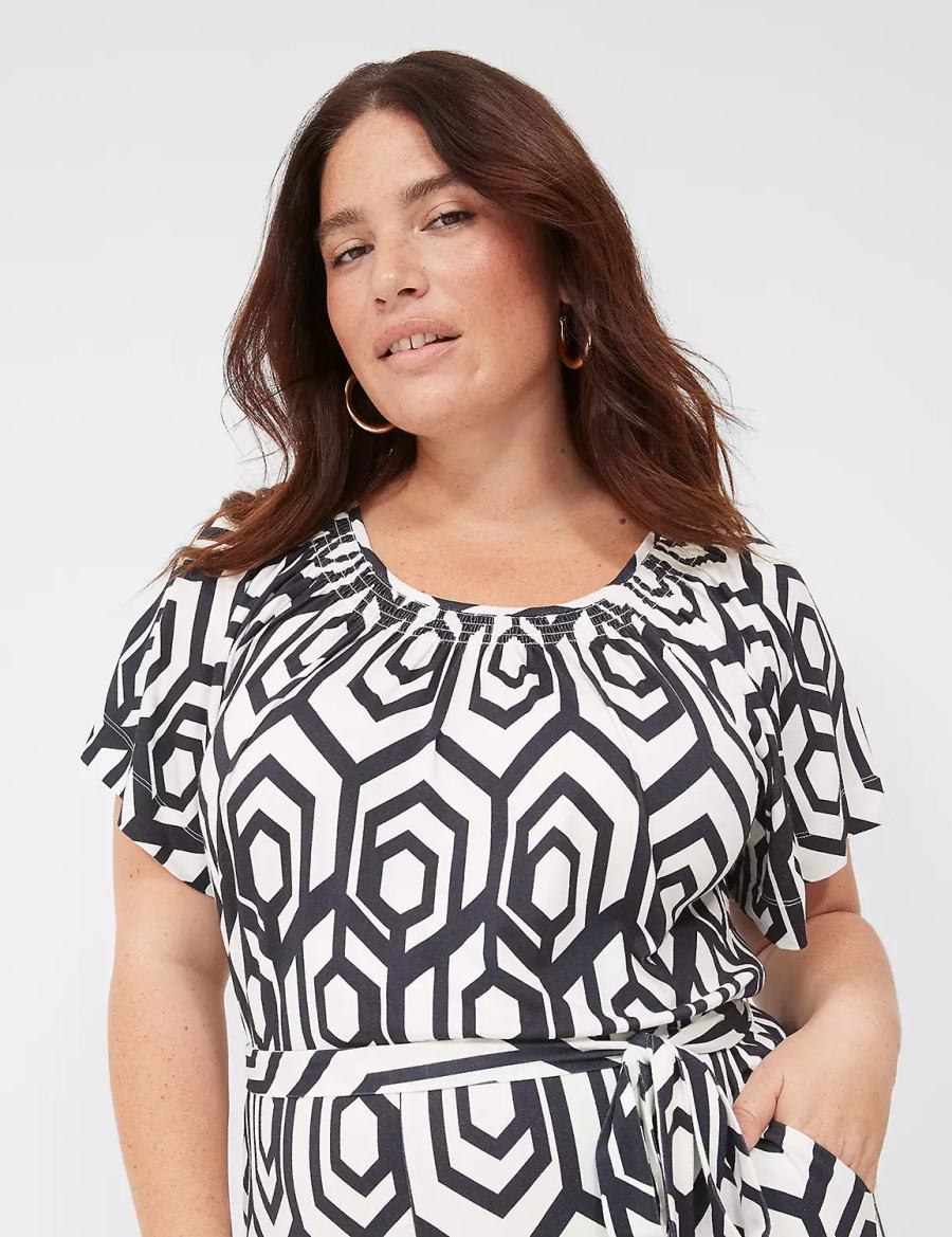 Dámské Kombinéza Lane Bryant Flutter-Sleeve Smocked-Neck Wide Leg Tmavě Blankyt | YYC1399UE