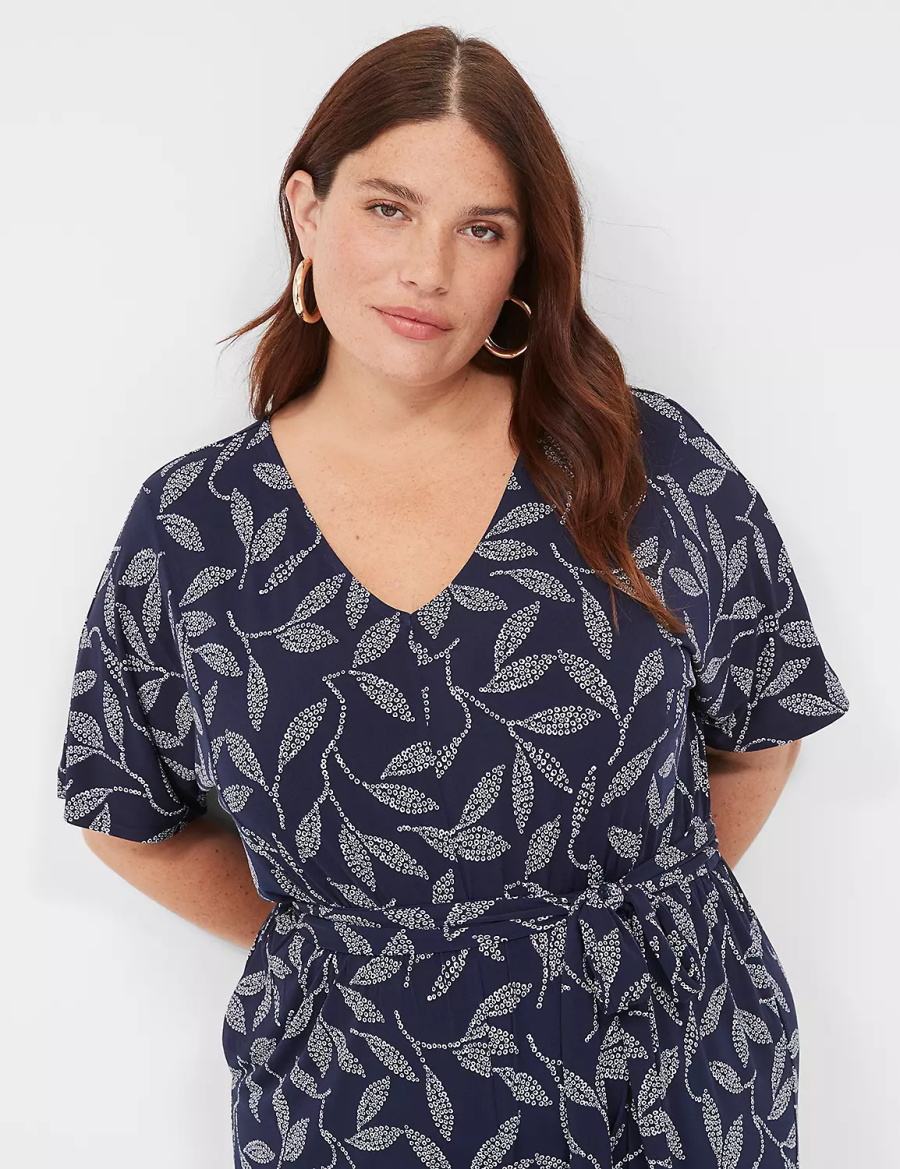 Dámské Kombinéza Lane Bryant Perfect Kimono Sleeve V-Neck Jersey Tmavě Blankyt | HBB579EC