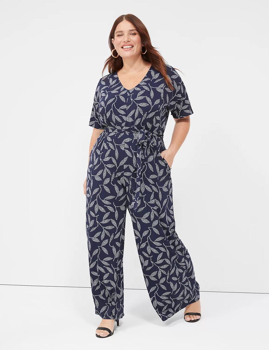 Dámské Kombinéza Lane Bryant Perfect Kimono Sleeve V-Neck Jersey Tmavě Blankyt | HBB579EC