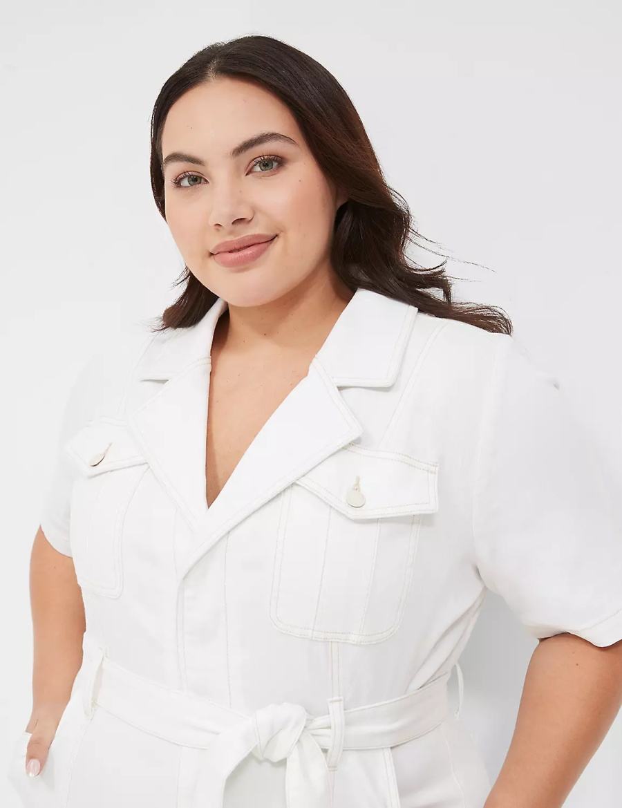 Dámské Kombinéza Lane Bryant Utility Straight Leg Denim Bílé | ELO4083ZP